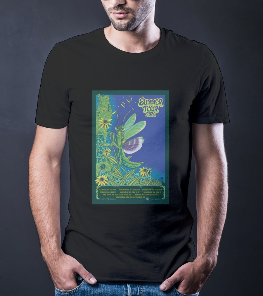 Phish Summer Tour 2026 Madison To Commerce City Dates Floral Grasshopper T-Shirt