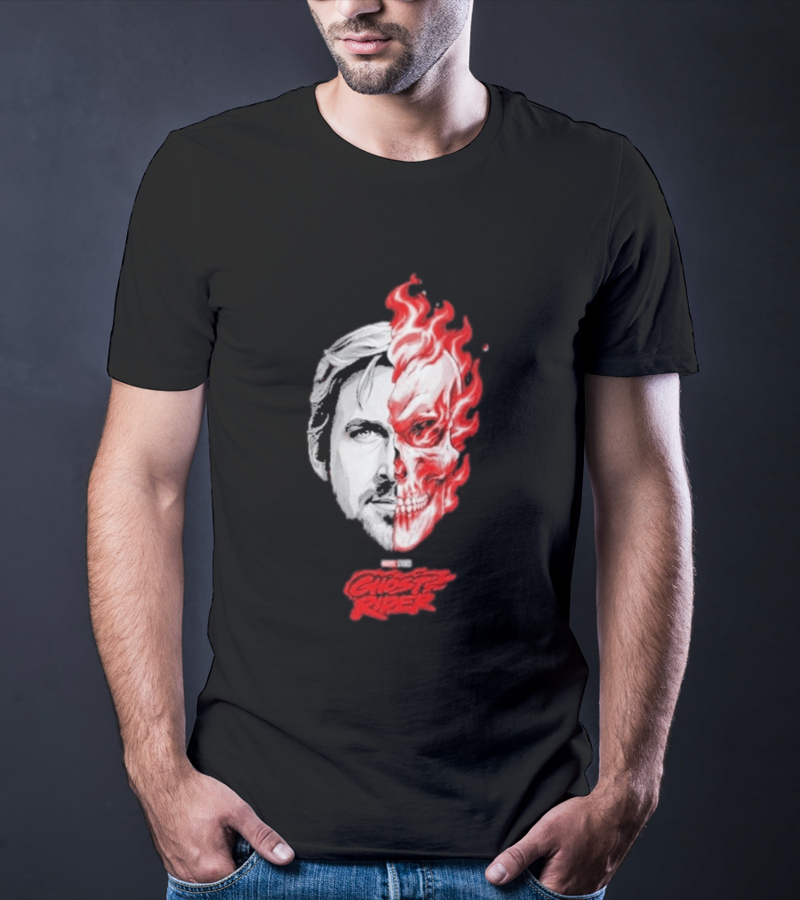 Ryan Gosling Ghost Rider 2028 Split Face Fiery Skull T-Shirt
