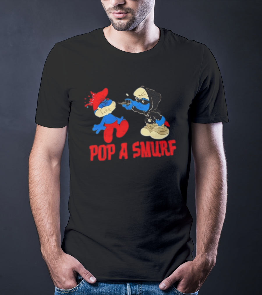 Pop A Smurf Gangster Cartoon Characters In Street T-Shirt