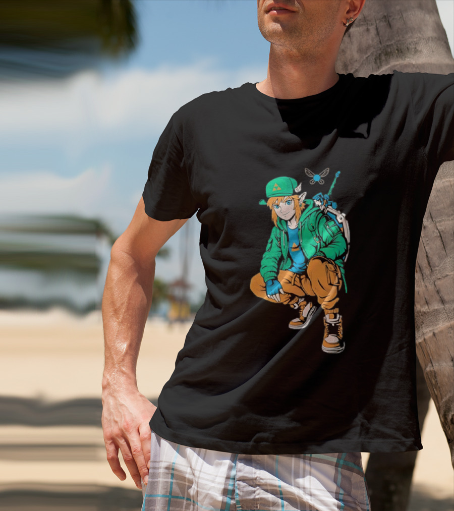 Link Legend Of Zelda Streetwear Style With Sword And Navi T-Shirt