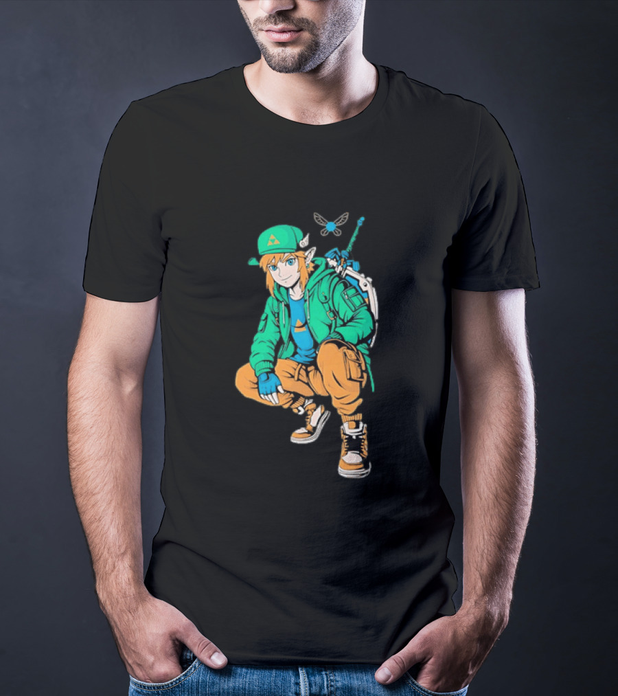 Link Legend Of Zelda Streetwear Style With Sword And Navi T-Shirt