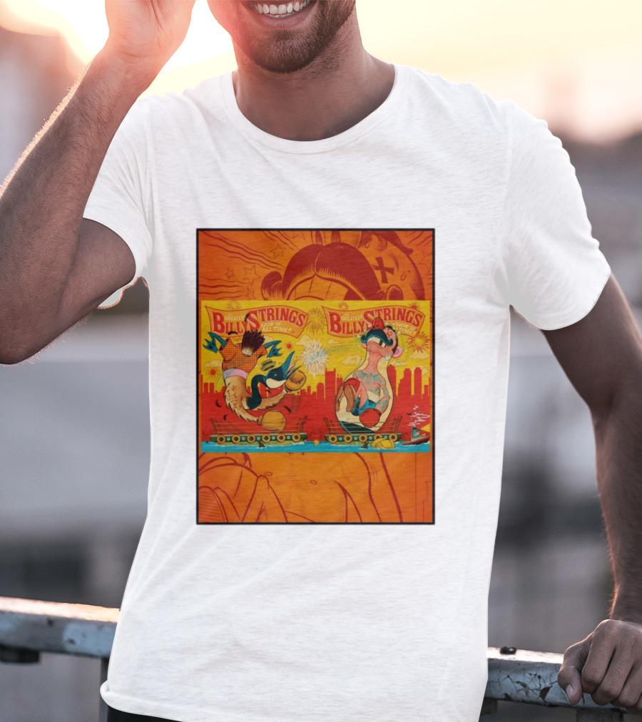Billy Strings Greatest Show Of All Time Boxing Panels Playful Cartoon T-Shirt