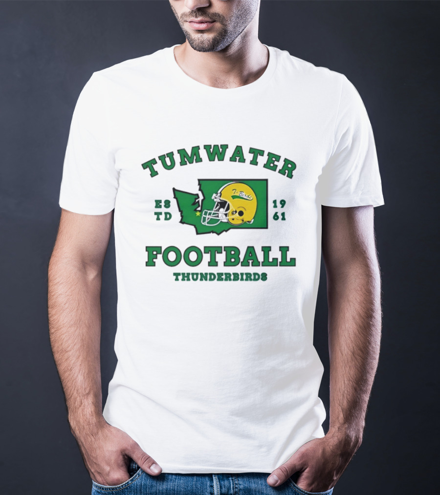 Tumwater Football Thunderbirds 1961 Estd Helmet And Washington State T-Shirt