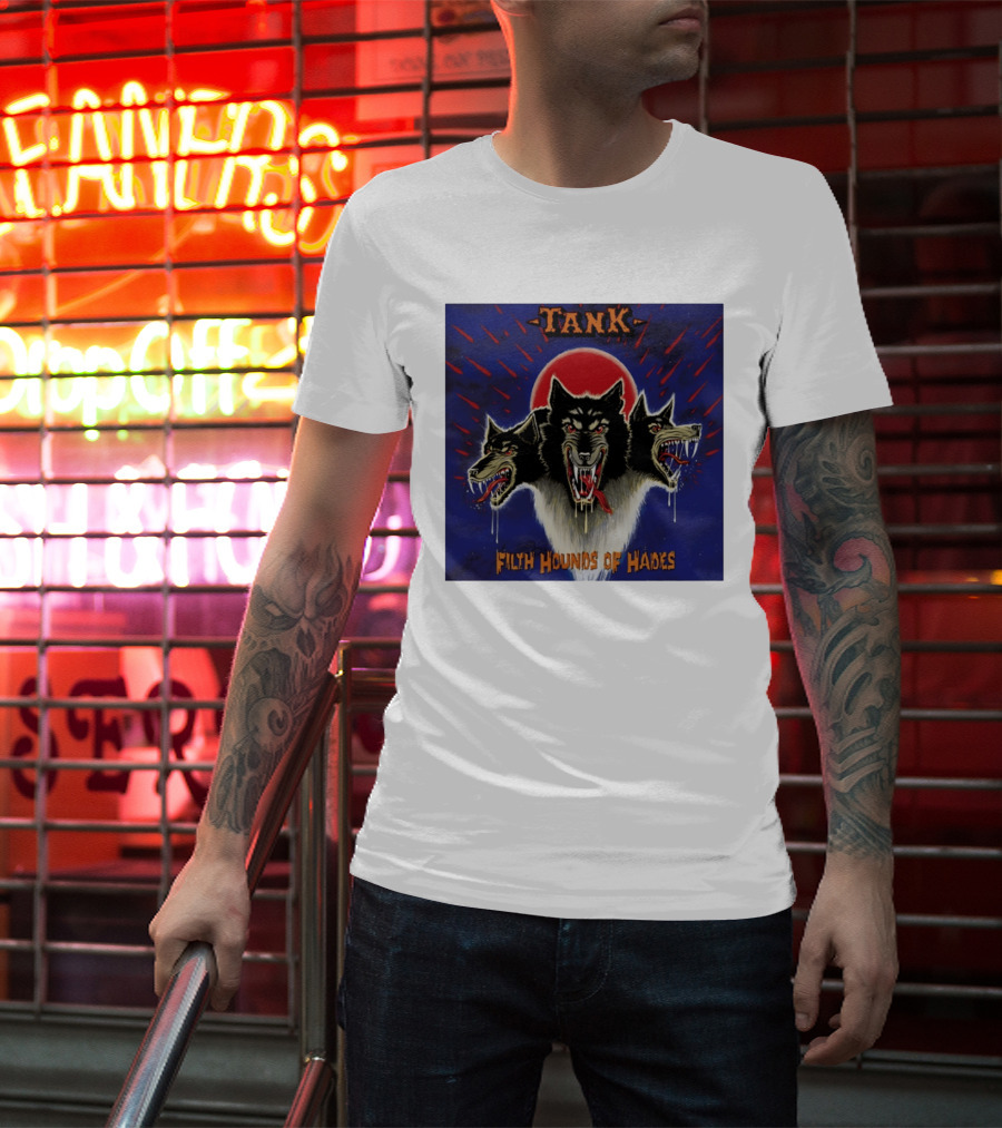 Tank Filth Hounds Of Hades Album Cover Heavy Metal Three Headed Dog Red Moon T-Shirt