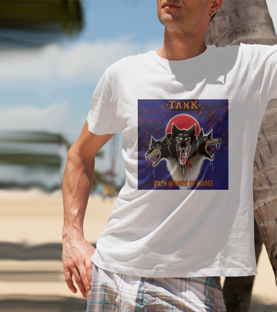 Tank Filth Hounds Of Hades Album Cover Heavy Metal Three Headed Dog Red Moon T-Shirt