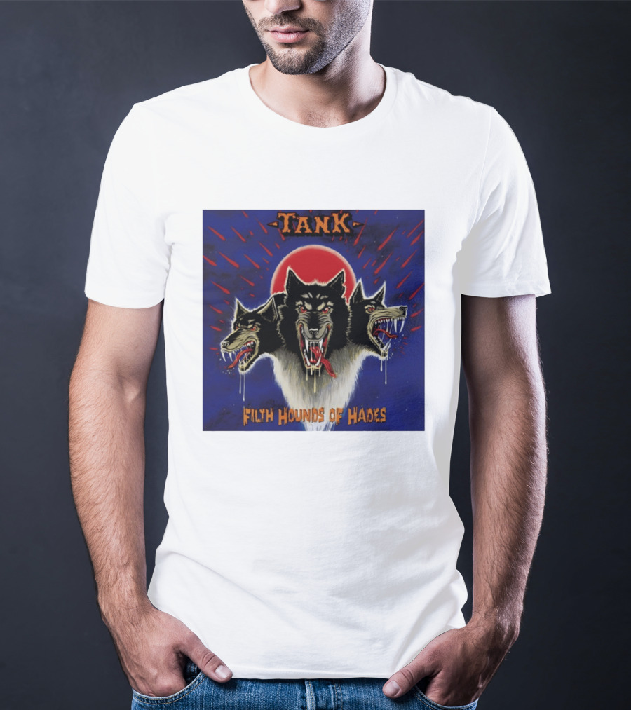Tank Filth Hounds Of Hades Album Cover Heavy Metal Three Headed Dog Red Moon T-Shirt