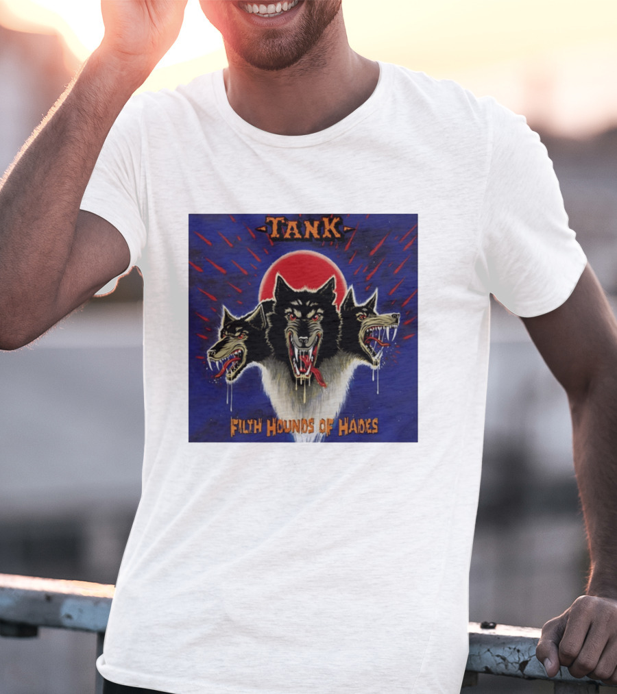 Tank Filth Hounds Of Hades Album Cover Heavy Metal Three Headed Dog Red Moon T-Shirt