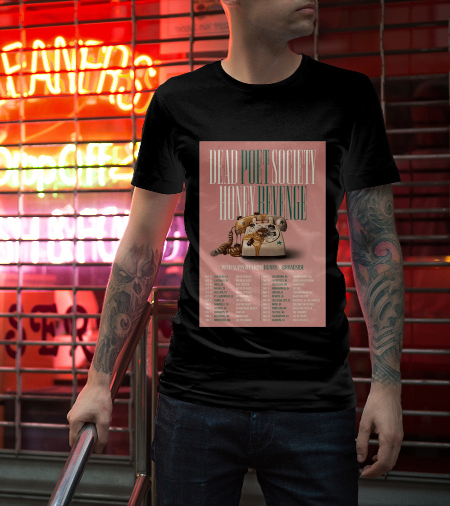 Dead Poet Society Honey Revenge 2026 USA Tour With Hunny And Broadside T-Shirt