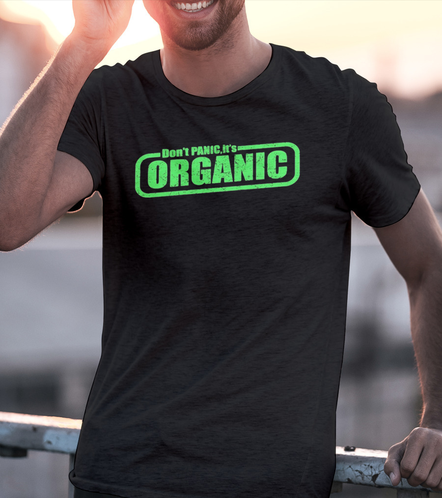 Don't Panic It's Organic Retro Green Distressed T-Shirt