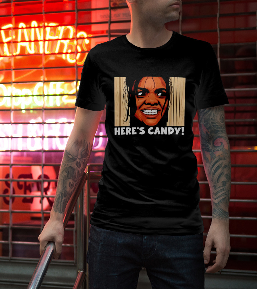 Here's Candy Horror Movie Halloween Face Breaking Through Wood T-Shirt