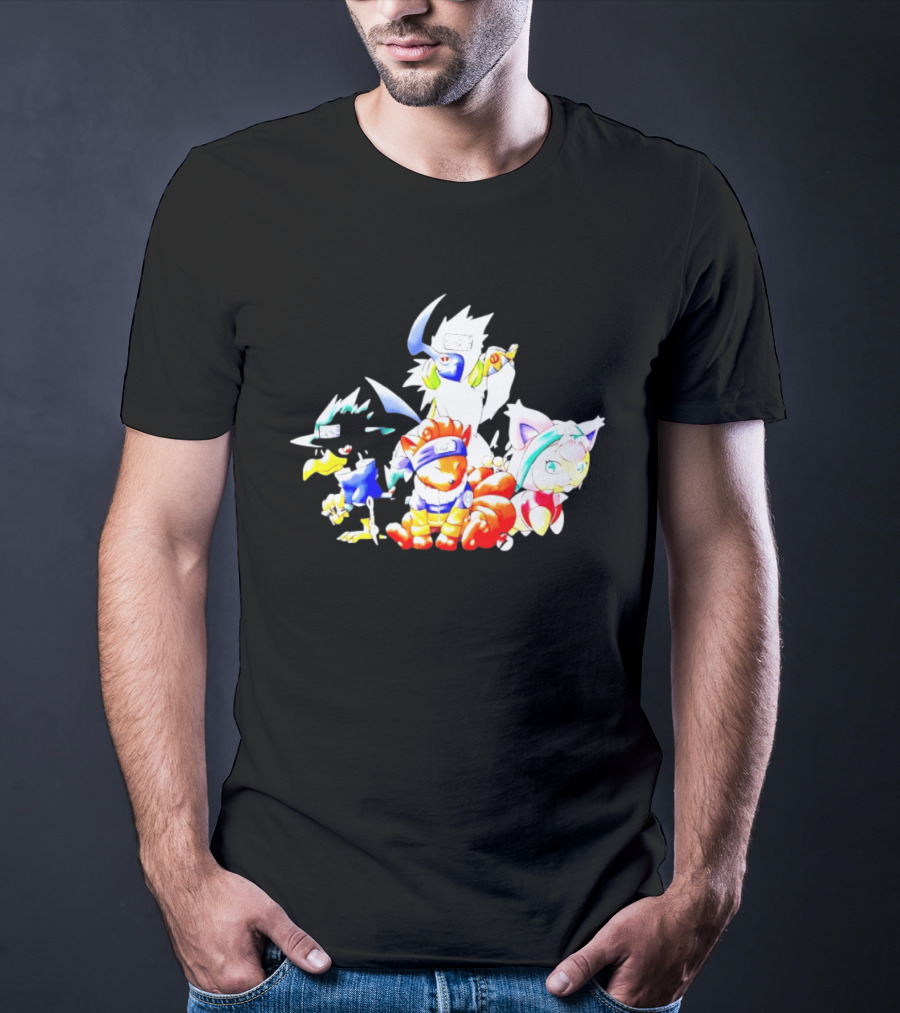 Chibi Pokemon Naruto Crossover With Animal Characters T-Shirt