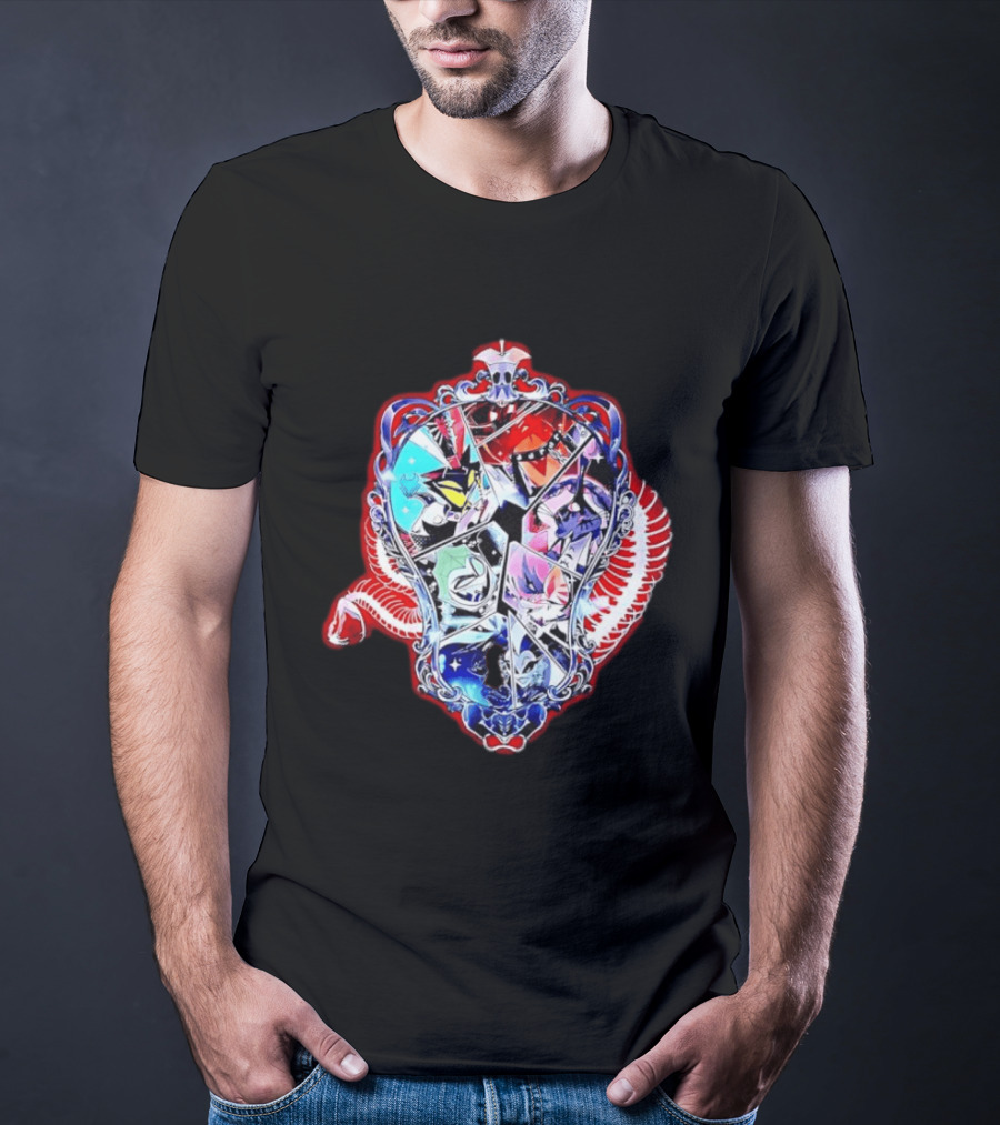 Vees Vox Valentino Velvet Overlord Hazbin Hotel Characters Stained Glass T-Shirt