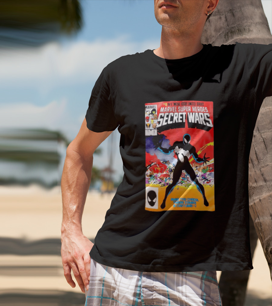 Marvel Super Heroes Secret Wars Issue 8 Spider Man Black Suit Comic Cover T-Shirt