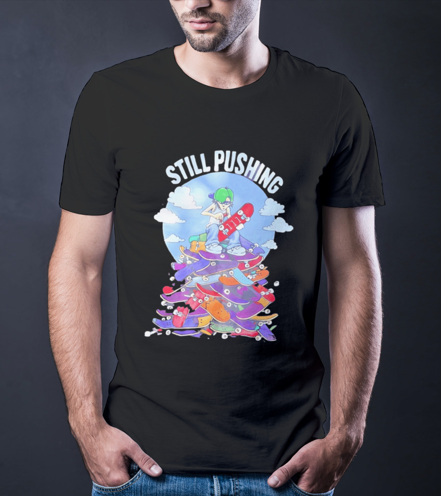 Still Pushing Skateboarder With 111 Skateboard Tower T-Shirt