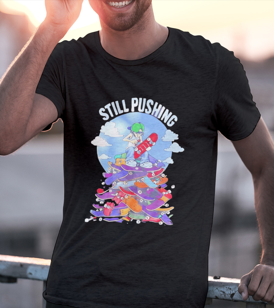 Still Pushing Skateboarder With 111 Skateboard Tower T-Shirt