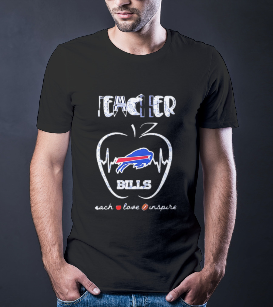 Teacher Buffalo Bills Teach Love Inspire Football Apple T-Shirt