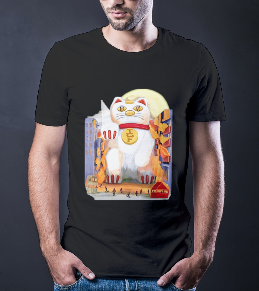 TGF Lucky Cat Maneki Neko Giant Cat City Destruction T-Shirt