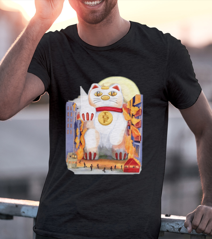 TGF Lucky Cat Maneki Neko Giant Cat City Destruction T-Shirt