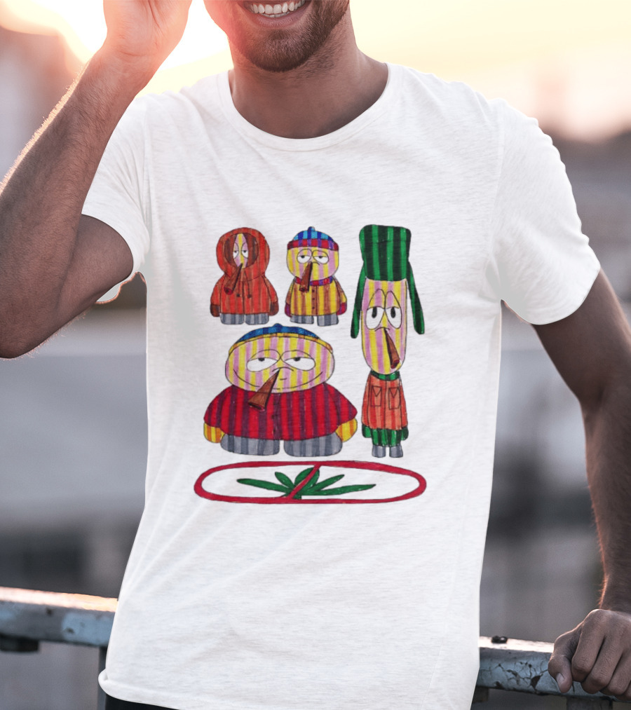Cartman Stan Kyle Kenny South Park Characters Smoking No Weed Prohibition T-Shirt