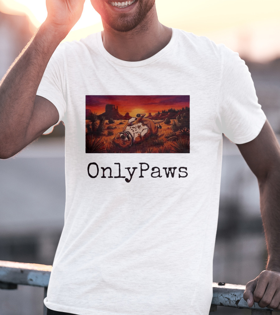 Desert Sunset Playful Pit Bull OnlyPaws Scenic Wonderland T-Shirt