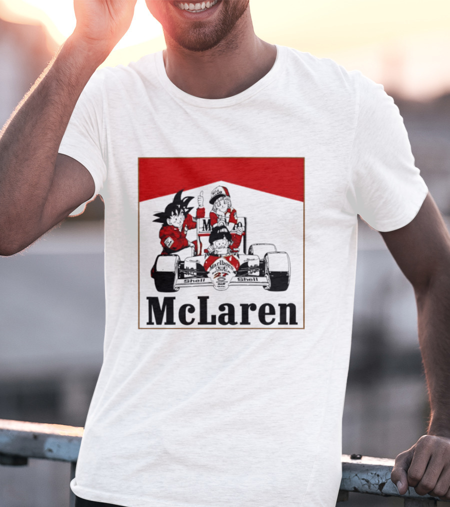 Goku Bulma Senbei McLaren Honda Marlboro Shell 27 Anime Racing Team Formula 1 T-Shirt