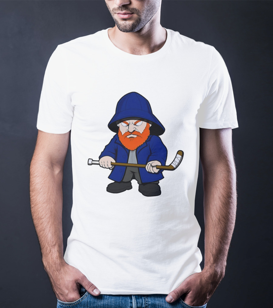 New Islanders Bearded Fisherman Cartoon Hockey Player T-Shirt