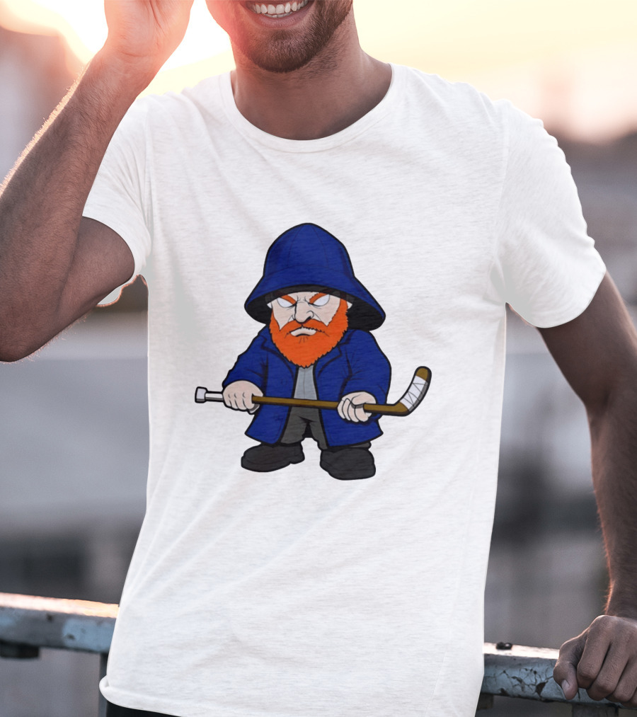 New Islanders Bearded Fisherman Cartoon Hockey Player T-Shirt
