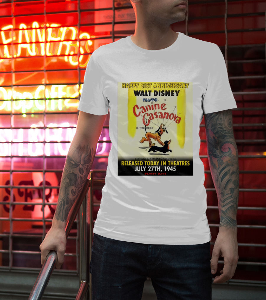 Walt Disney Pluto Canine Casanova 81st Anniversary Released July 27th 1945 T-Shirt