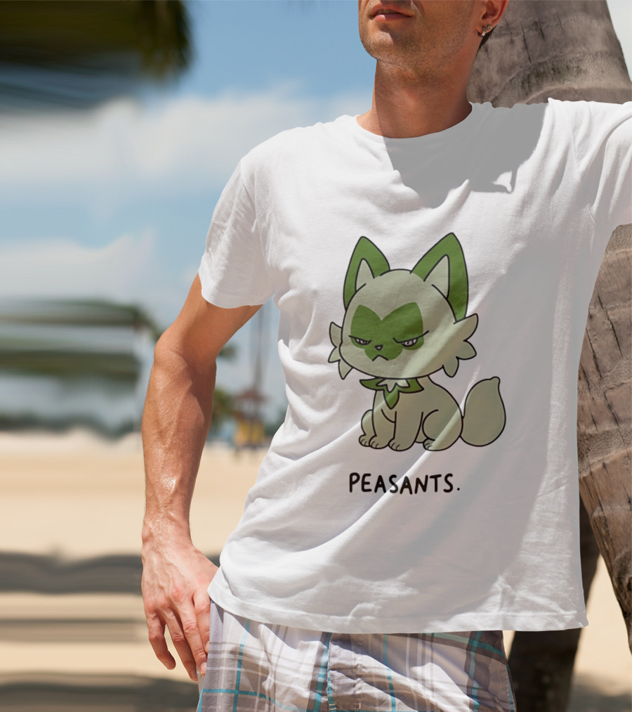 Sprigatito Peasants Meme Pokemon Cat Image Text Purr Delusion T-Shirt