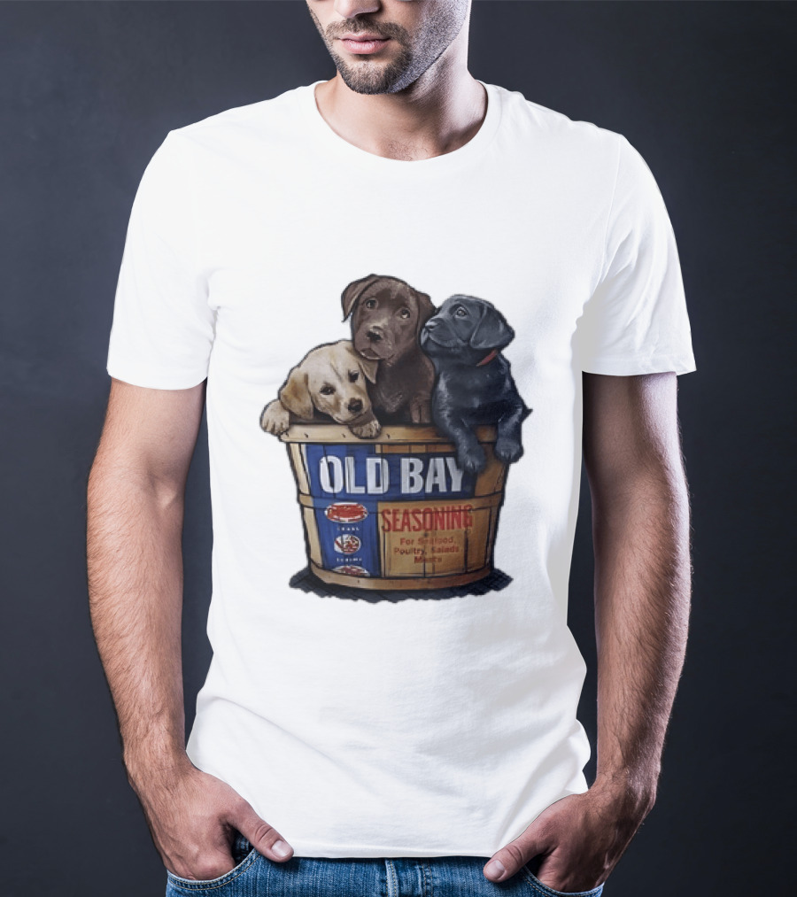 Old Bay Seasoning Labrador Puppies In Bushel Basket For Seafood Poultry Salads Meats T-Shirt