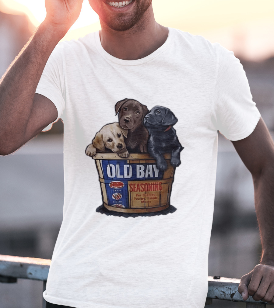 Old Bay Seasoning Labrador Puppies In Bushel Basket For Seafood Poultry Salads Meats T-Shirt