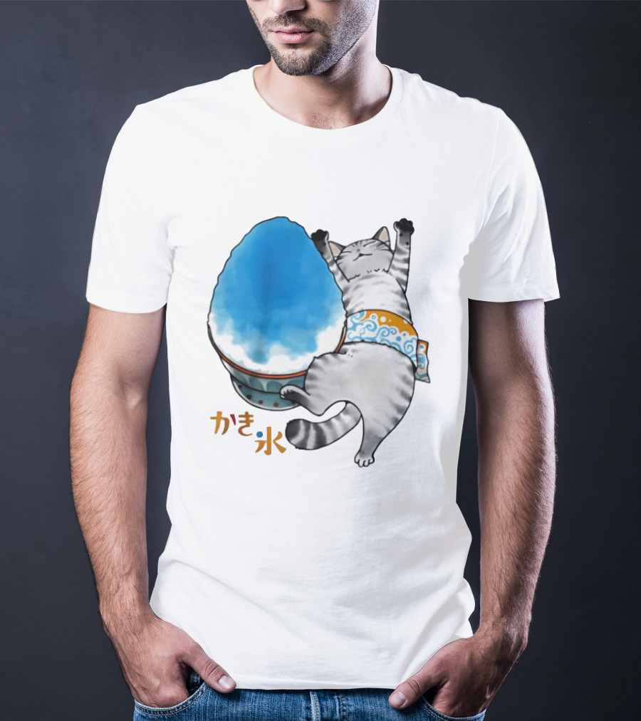 Tabby Cat Kakigori Shaved Ice Japanese Food Summer Relaxing Kaki Gori T-Shirt
