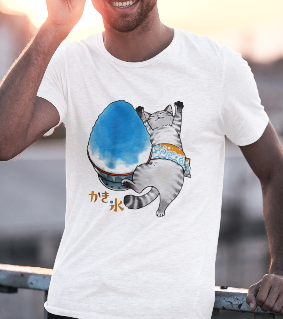 Tabby Cat Kakigori Shaved Ice Japanese Food Summer Relaxing Kaki Gori T-Shirt