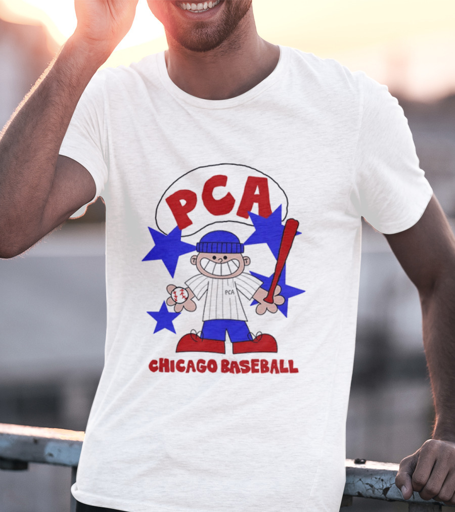 PCA Chicago Baseball Cartoon Youth Kids Sports Humor Red Blue Stars T-Shirt