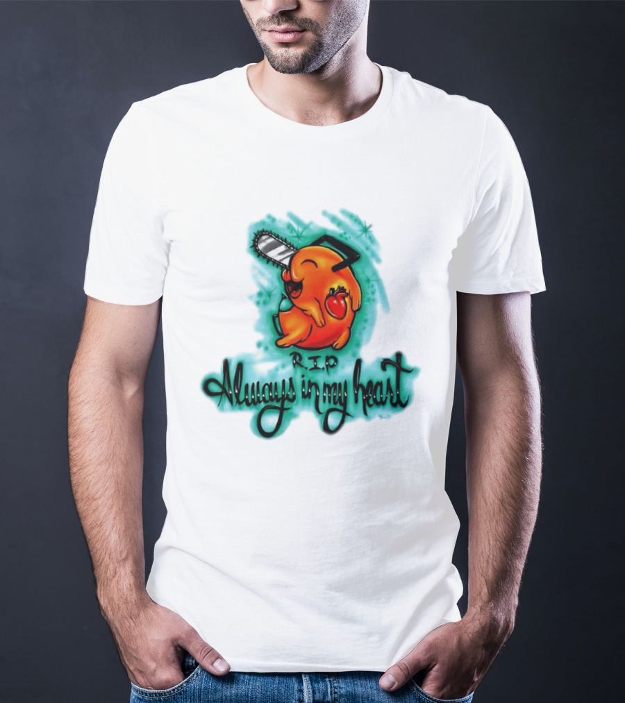 Pochita Chainsaw Man RIP Always In My Heart Memorial Anime T-Shirt