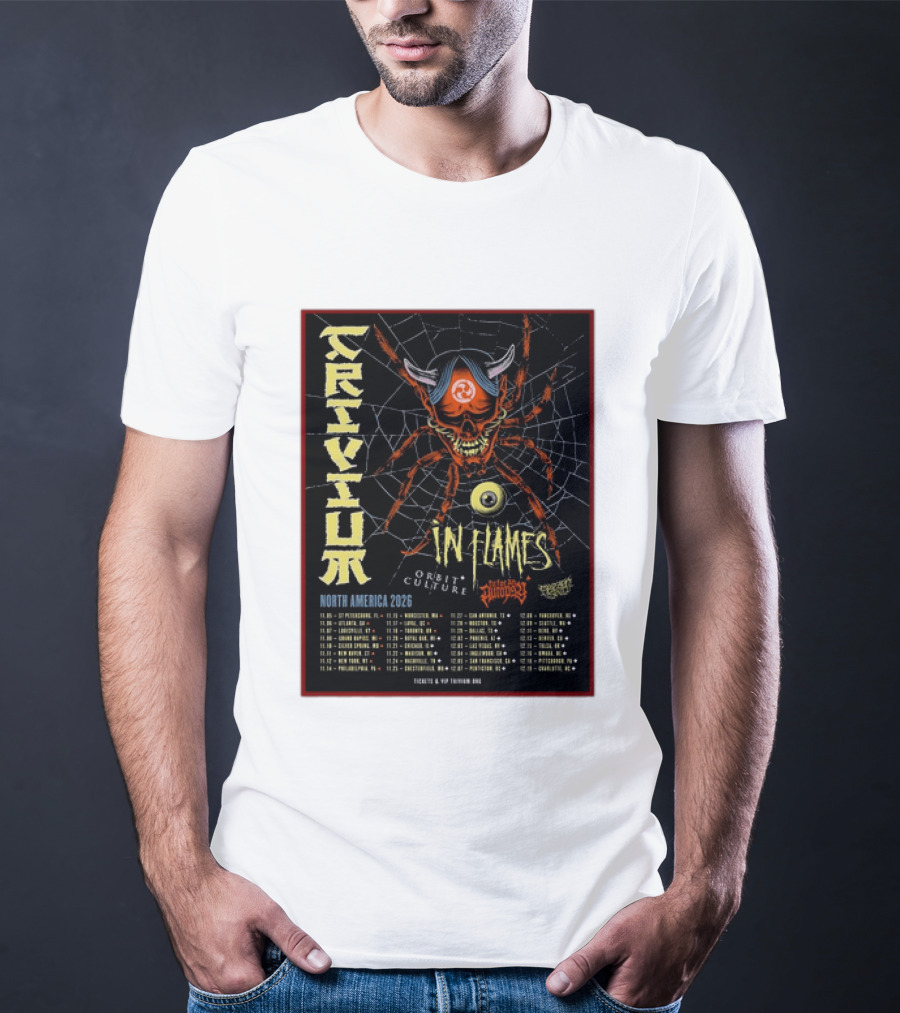 Trivium In Flames Orbit Culture Fit For An Autopsy North America 2026 Tour Dates And Locations T-Shirt