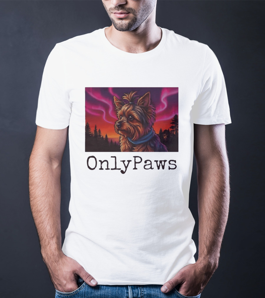 Yorkshire Terrier OnlyPaws Aurora Borealis Forest Scene T-Shirt