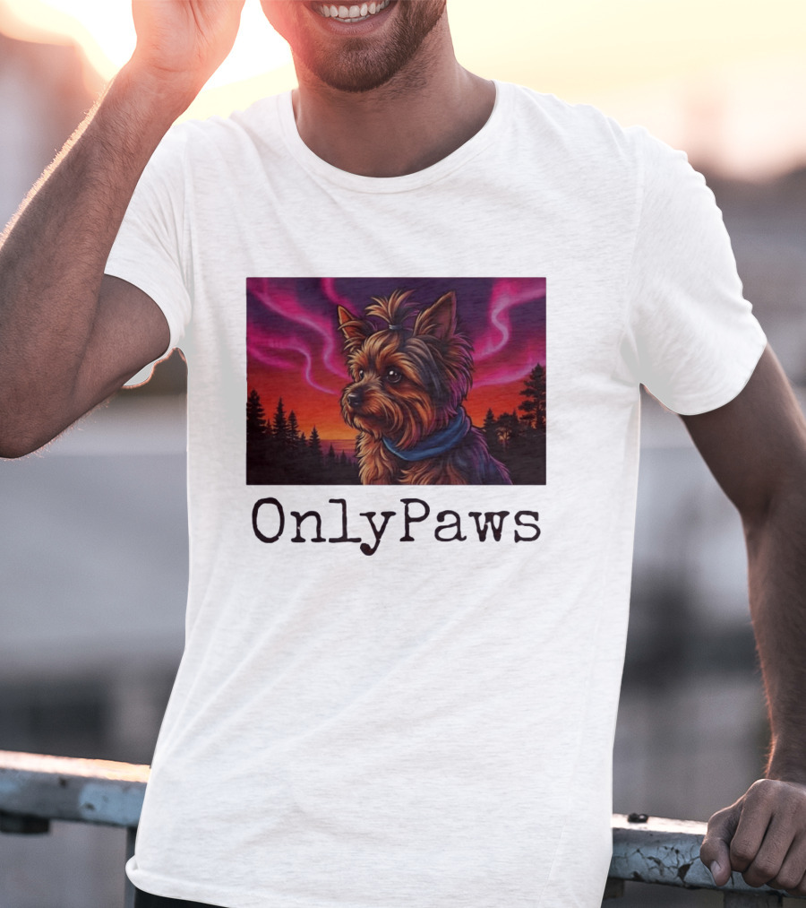 Yorkshire Terrier OnlyPaws Aurora Borealis Forest Scene T-Shirt