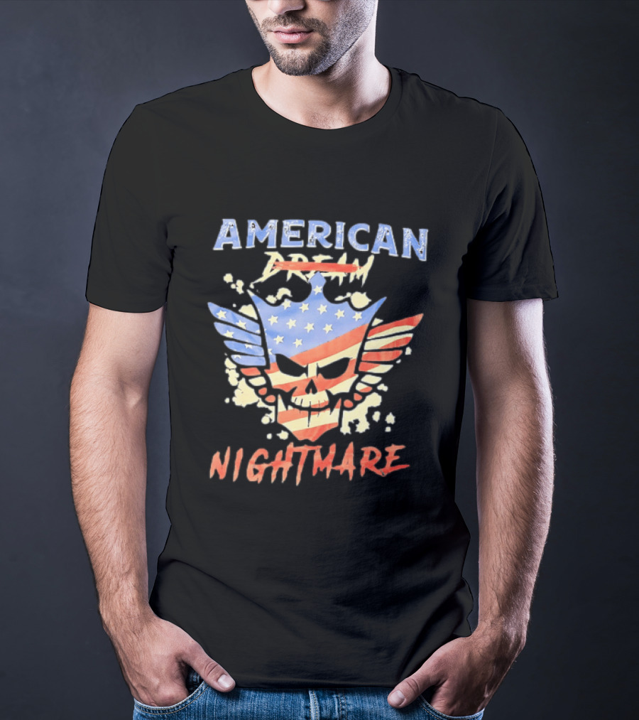 American Dream Nightmare Skull Patriotic Stars And Stripes T-Shirt