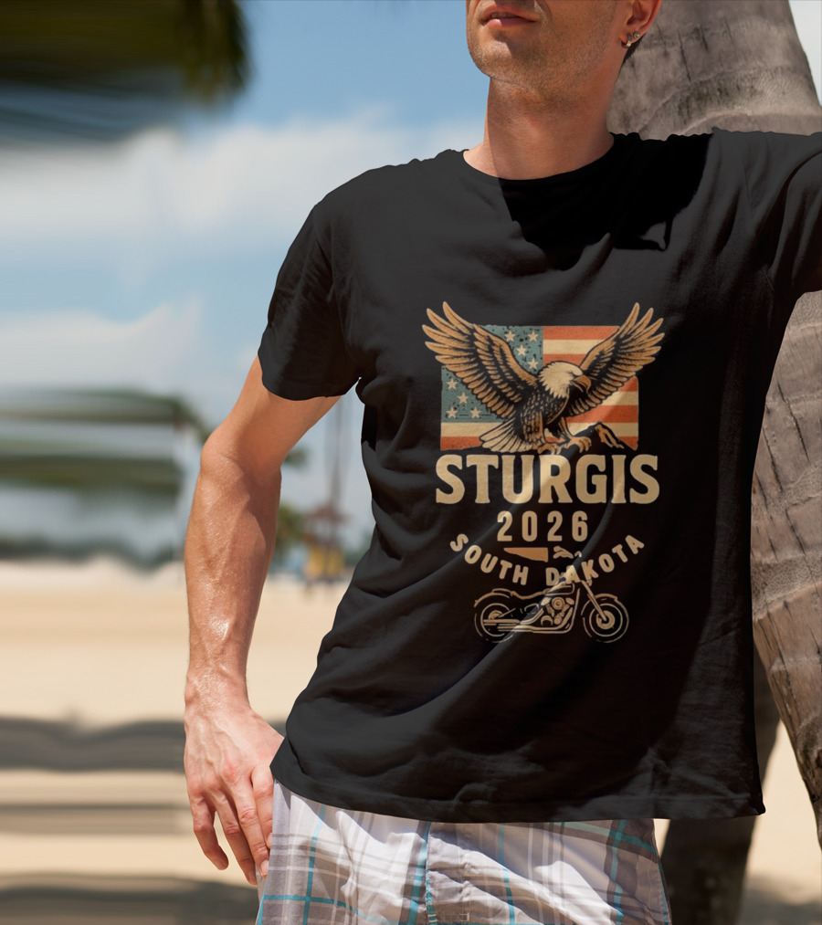 Sturgis 2026 American Flag Eagle South Dakota Motorcycle Bike Week T-Shirt