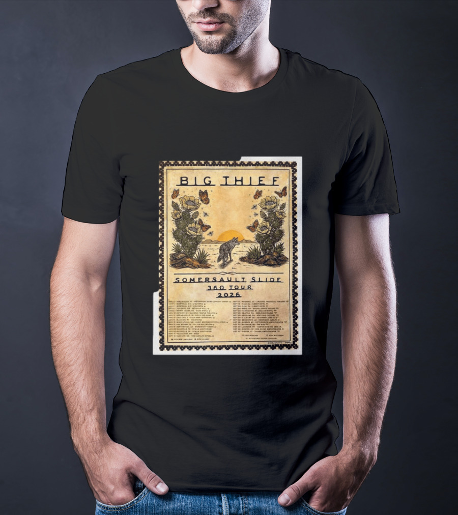 Big Thief Somersault Slide 360 Tour 2026 Wolf And Butterflies Mountain Scene T-Shirt
