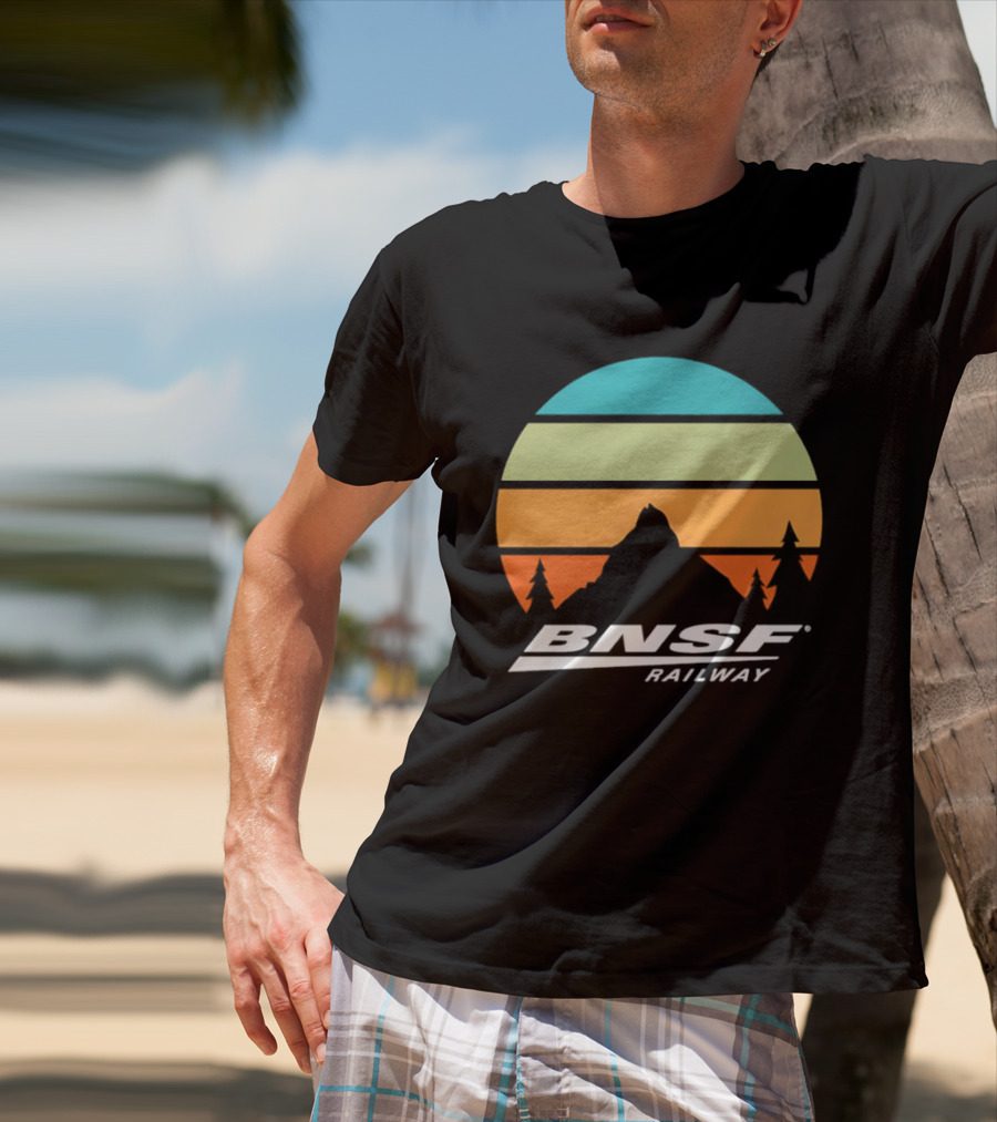 BNSF Railway Mountain Landscape Retro Sunset T-Shirt