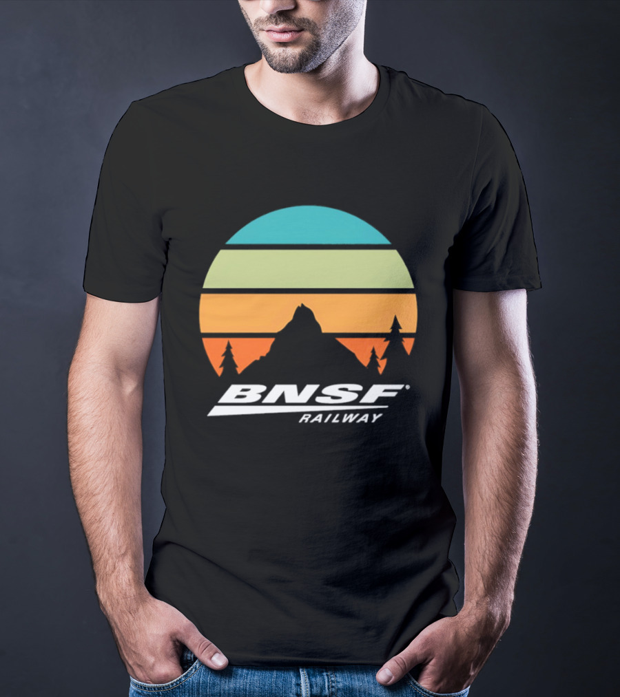BNSF Railway Mountain Landscape Retro Sunset T-Shirt