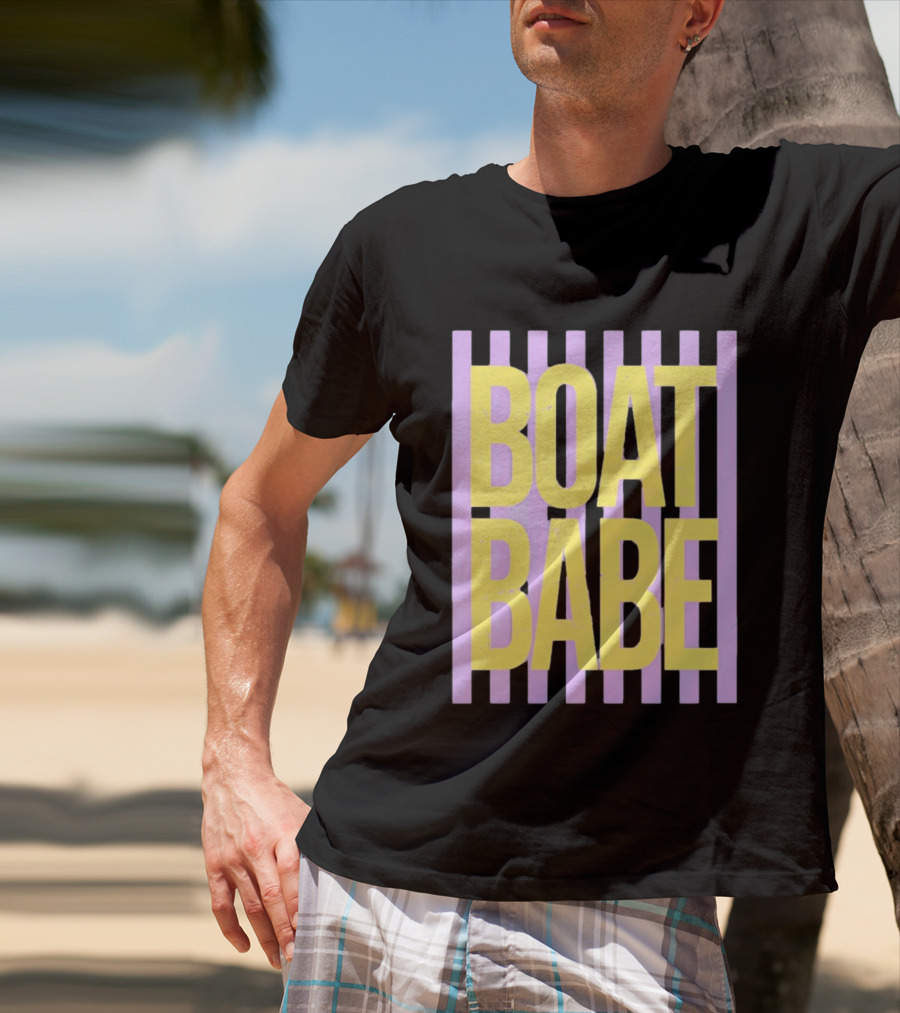 Boat Babe Distressed Striped Nautical Violet Yellow Letters T-Shirt