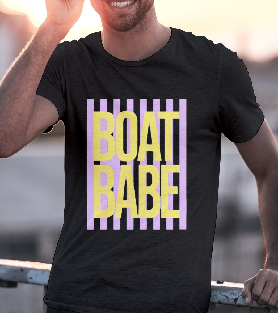Boat Babe Distressed Striped Nautical Violet Yellow Letters T-Shirt