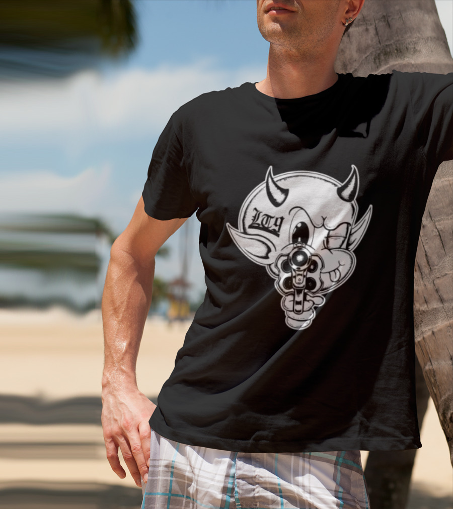 Loadthanine Store Devil Gun Horns Mask T-Shirt