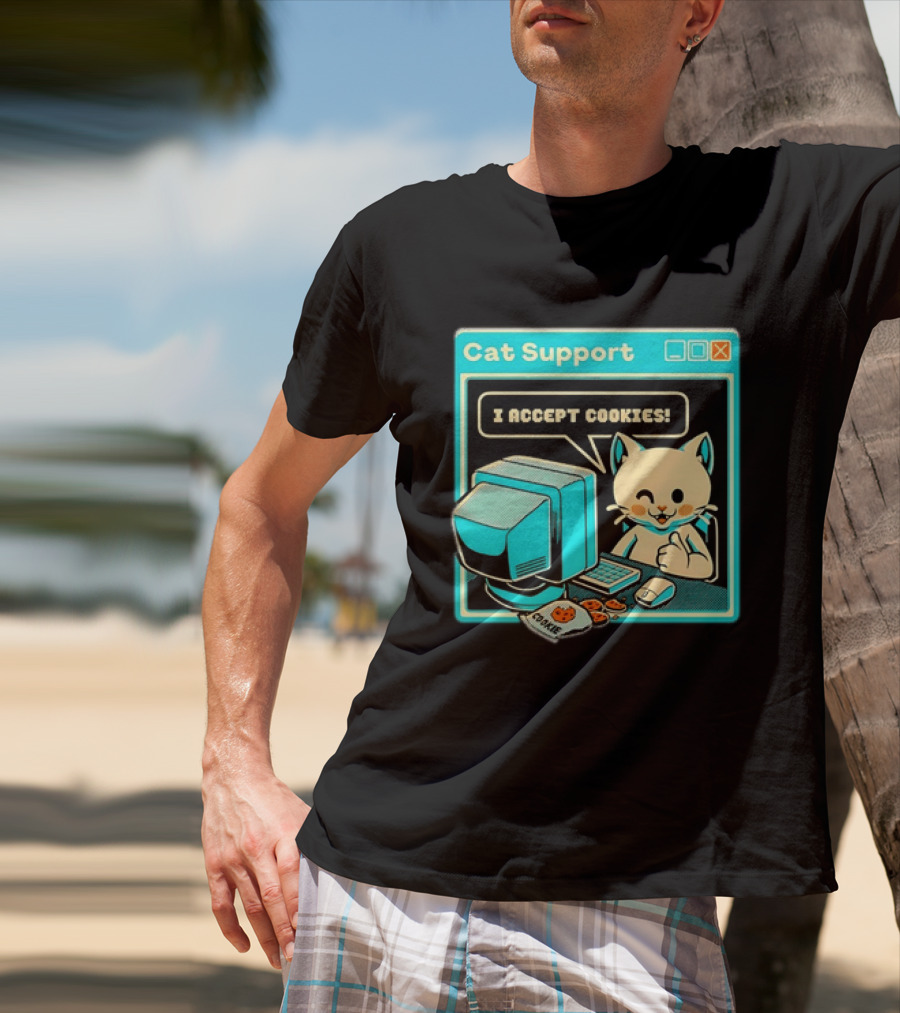 Cat Support I Accept Cookies Computer Cartoon Comic T-Shirt