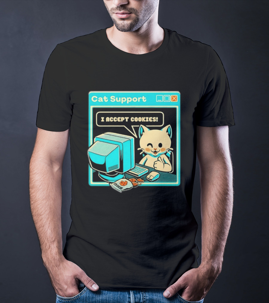 Cat Support I Accept Cookies Computer Cartoon Comic T-Shirt