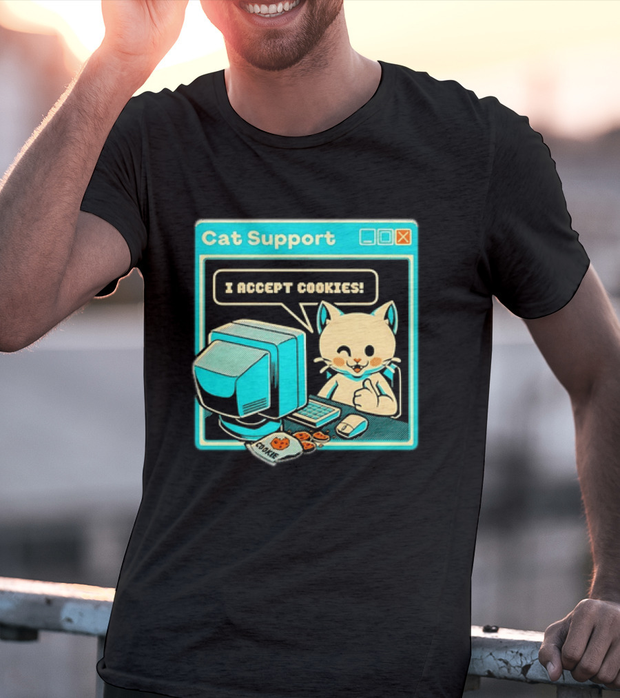 Cat Support I Accept Cookies Computer Cartoon Comic T-Shirt