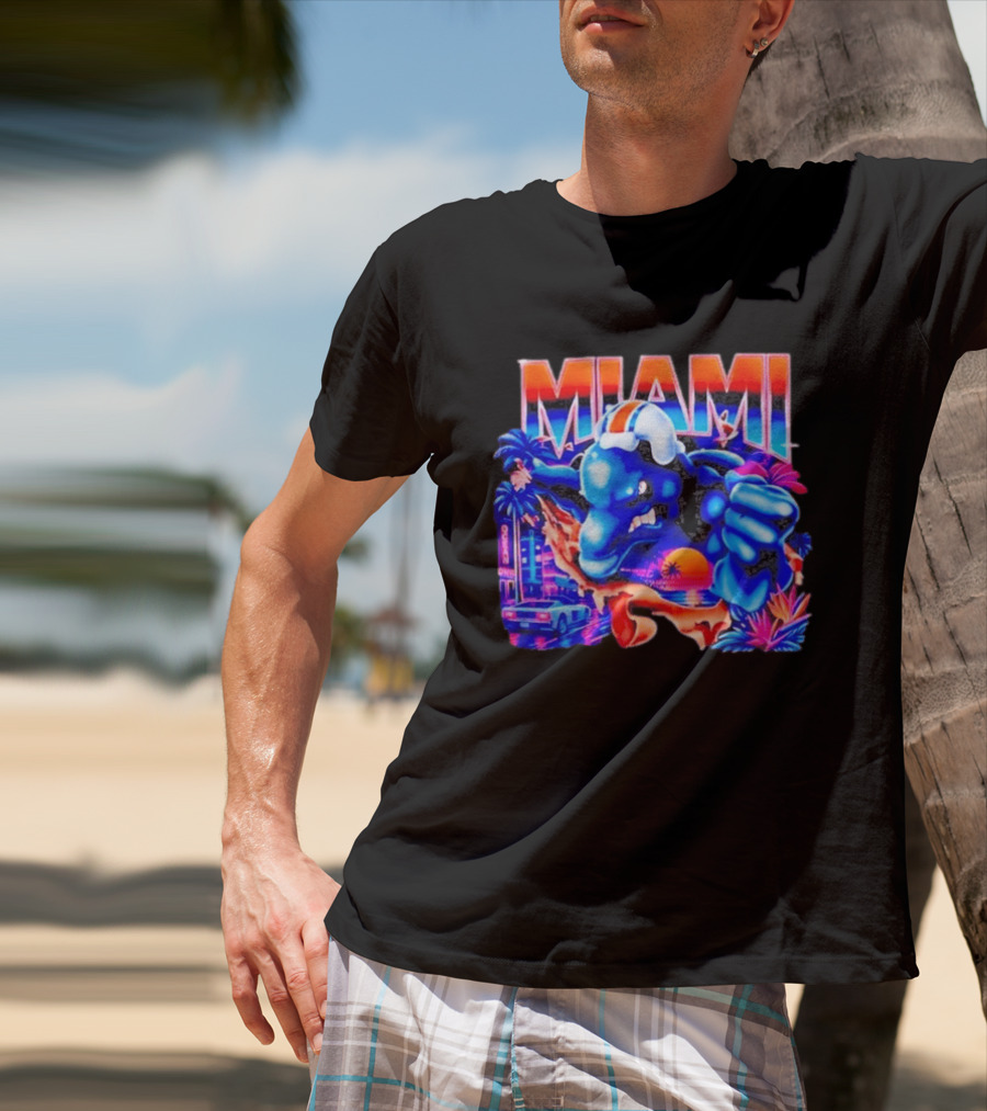 Miami Dolphins Rare Nutmeg Vintage Neon Miami Vice T-Shirt